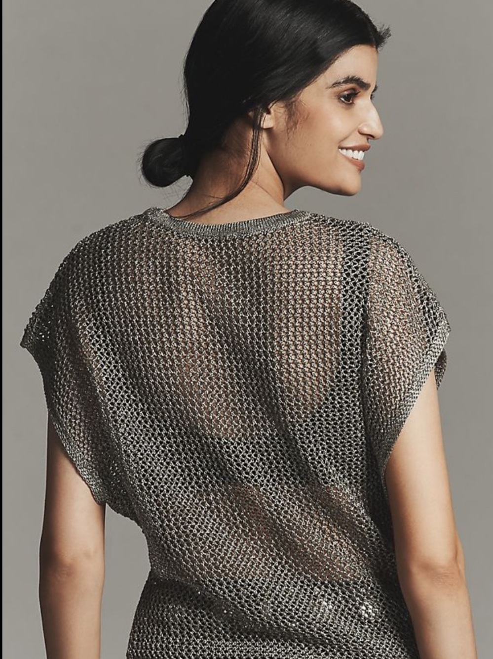 Anthropologie Metallic Mesh Knit Tank Top - Silver - Picture 3 of 4